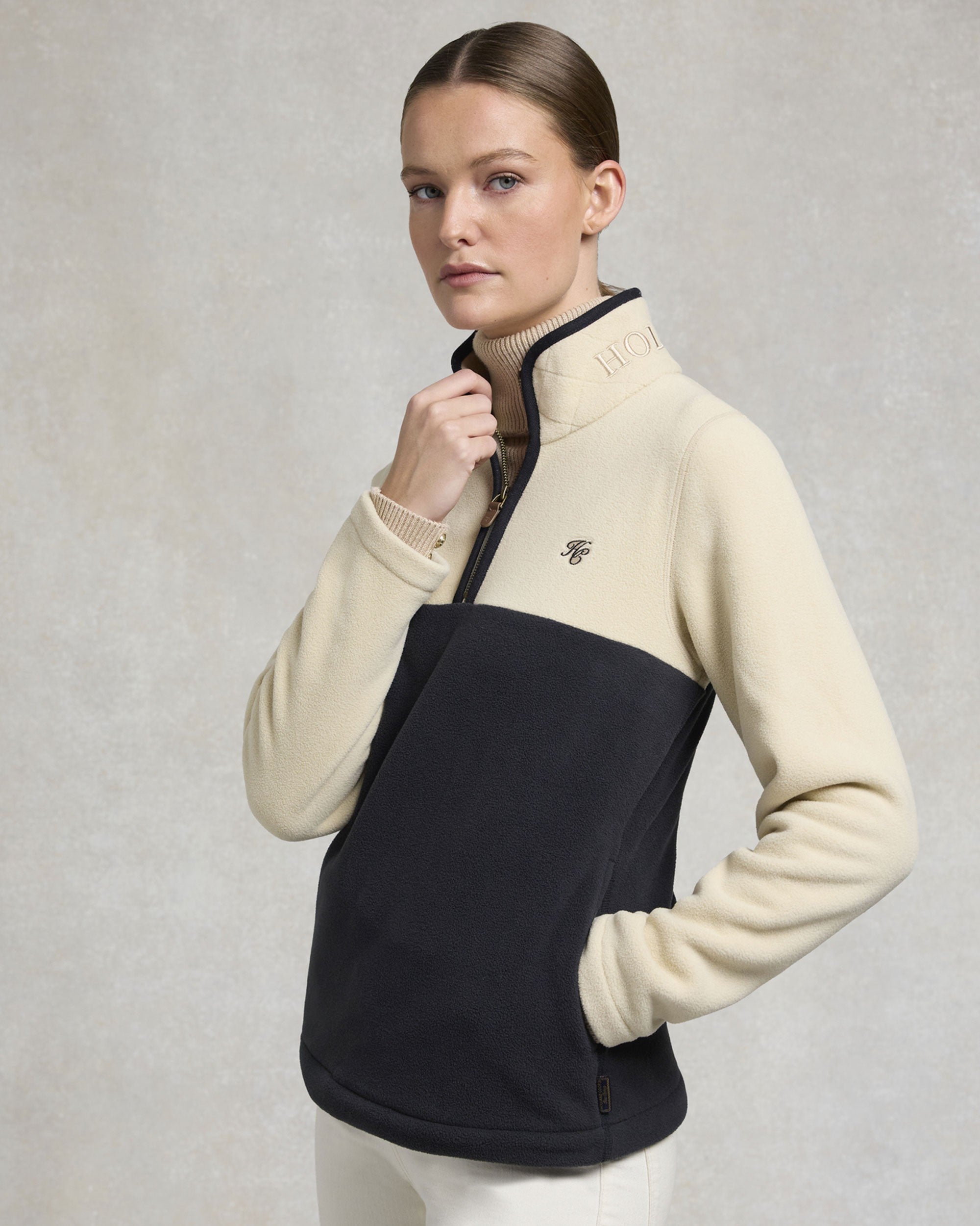 Country Quarter Zip Jacket - Ecru Navy