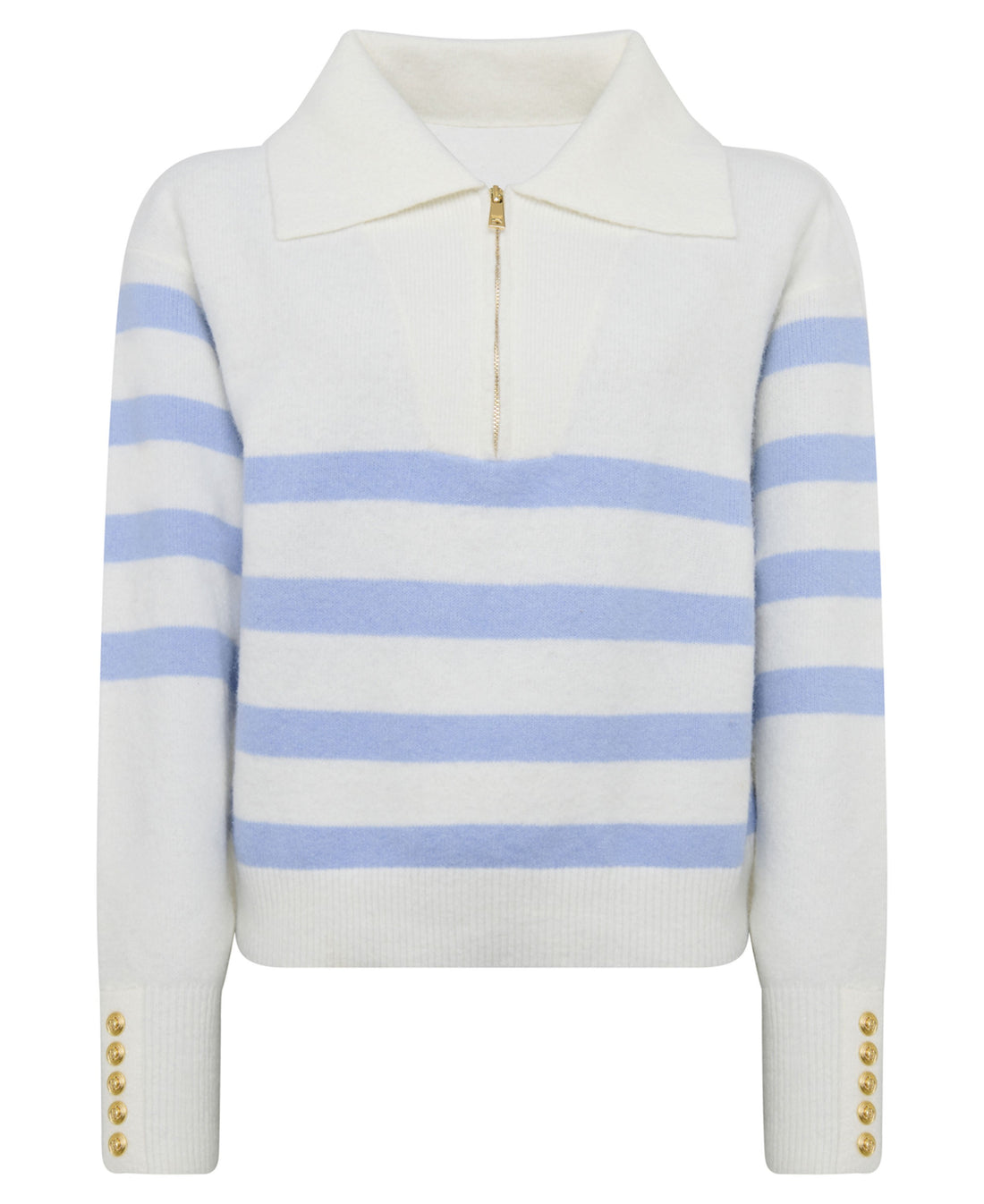 Lydia Quarter Zip Knit - Natural Powder Blue