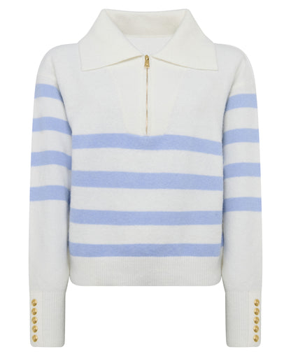 Lydia Quarter Zip Knit - Natural Powder Blue