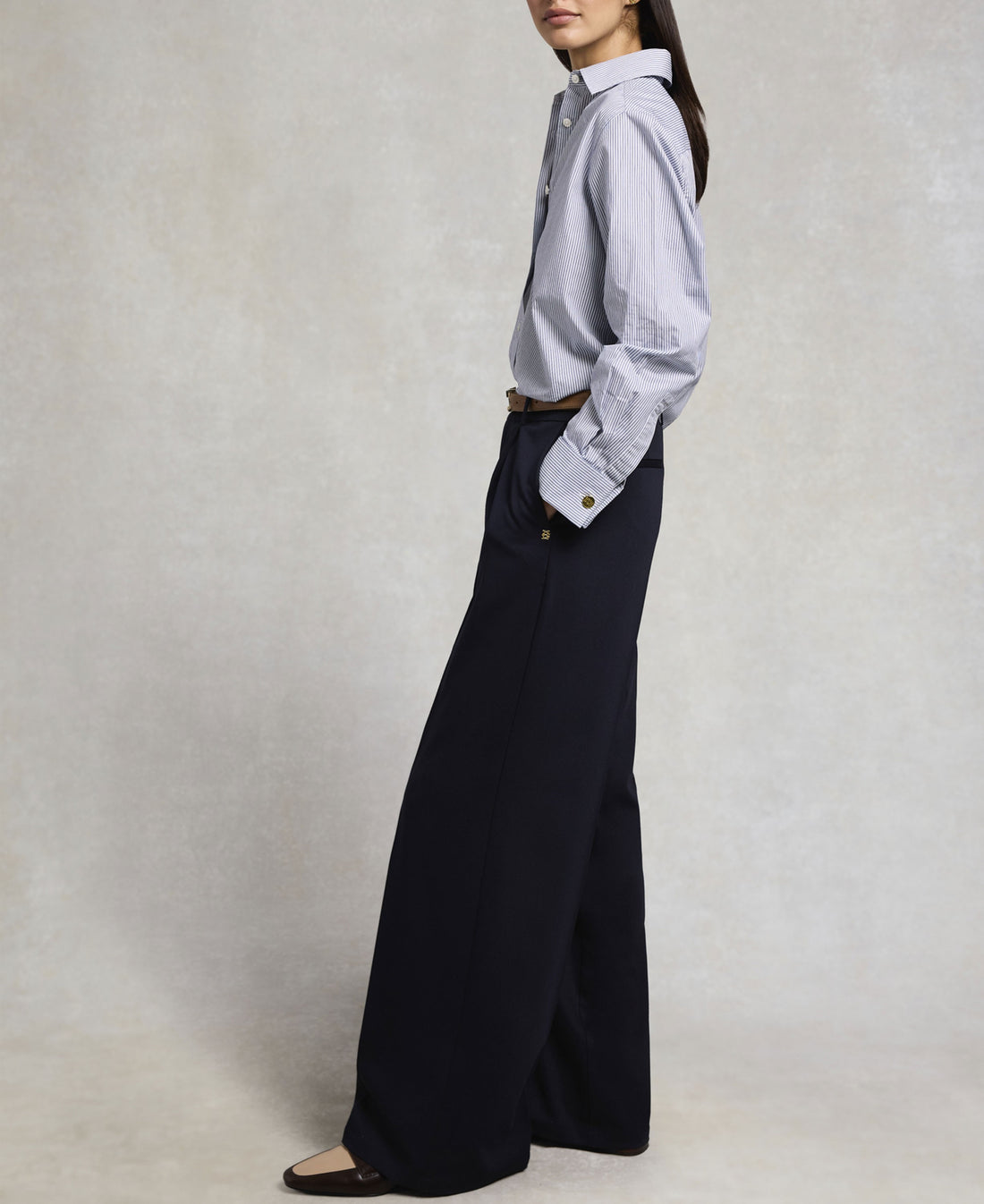 Pleated Wide Leg Trouser - Ink Navy