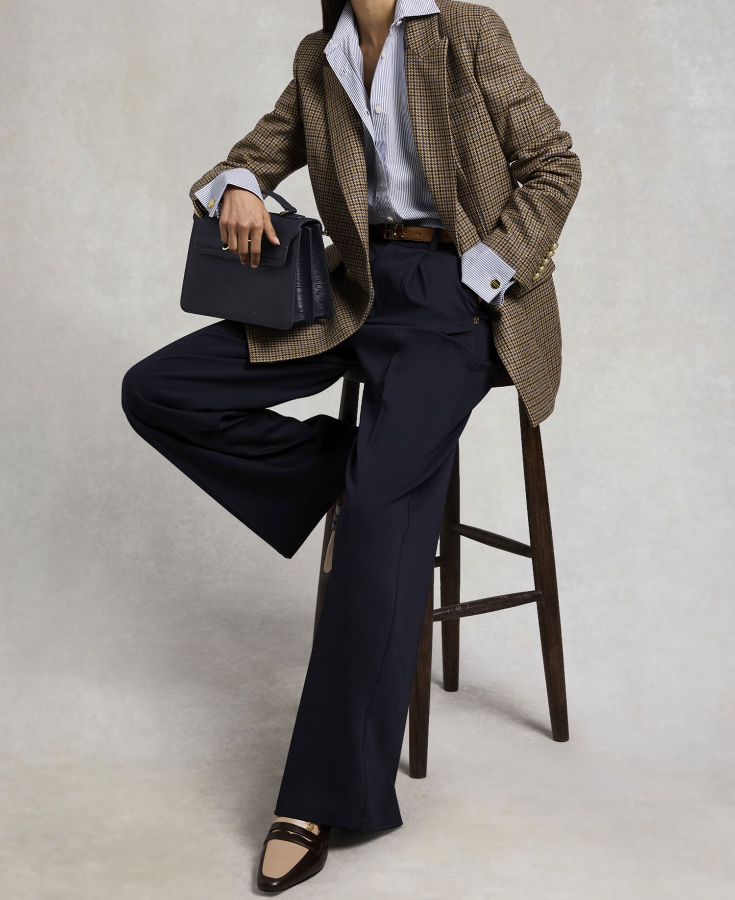 Pleated Wide Leg Trouser - Ink Navy