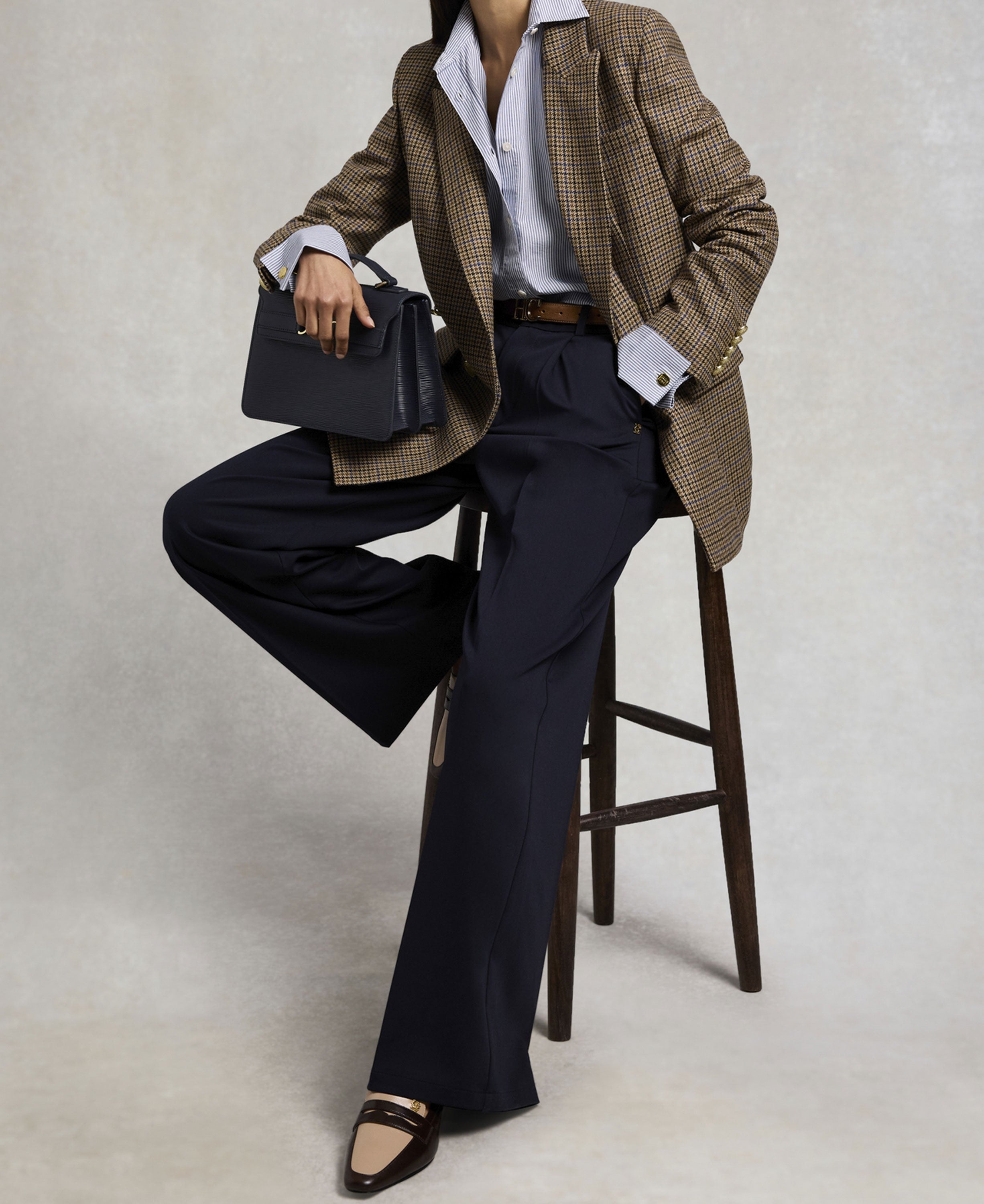 Pleated Wide Leg Trouser - Ink Navy