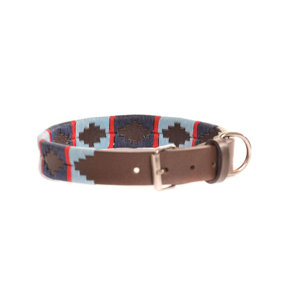 Polo Belt Style Dog Collar - Navy/Pale Blue/Red