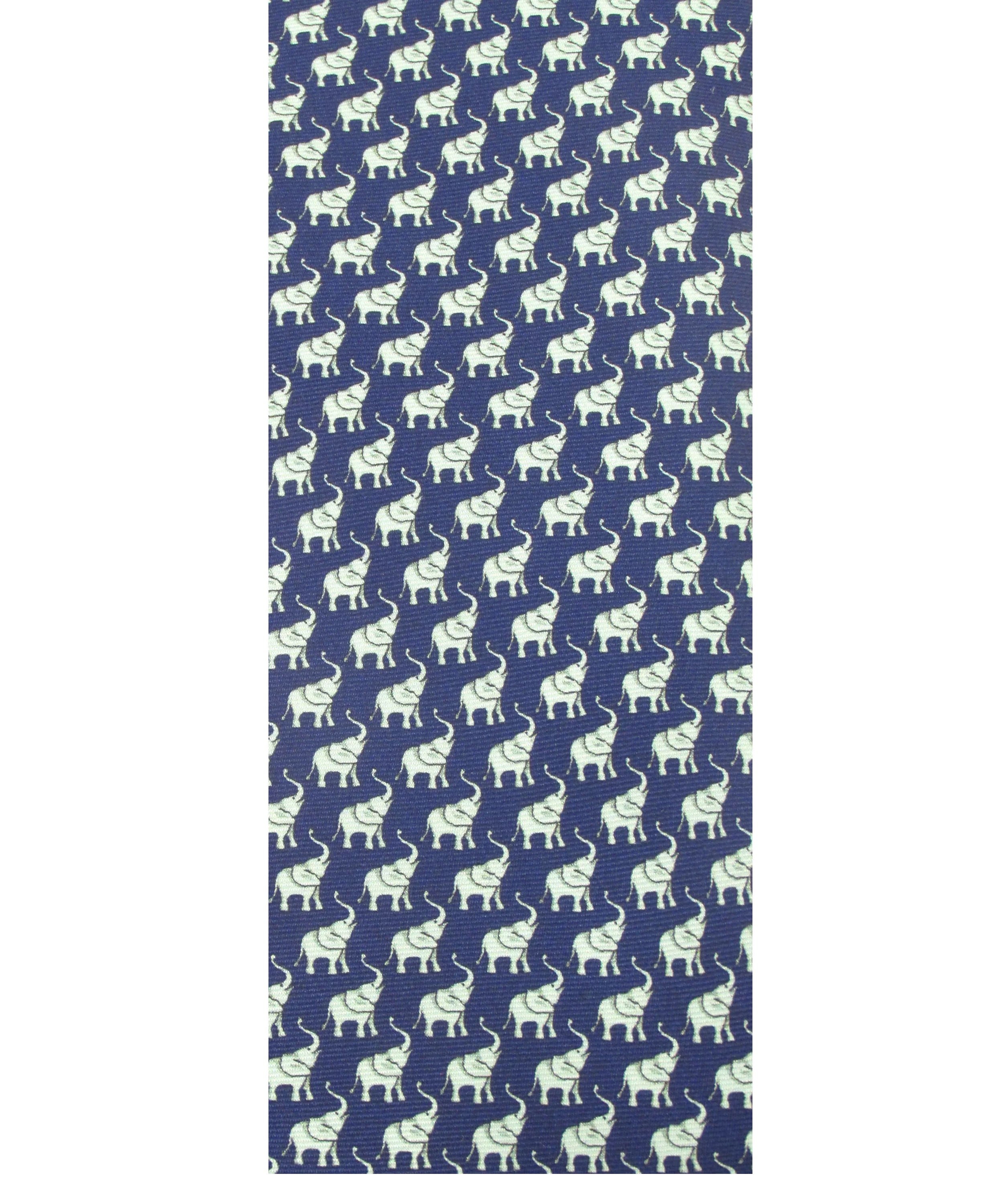 Italian Printed Silk Tie - Green Elephants Navy