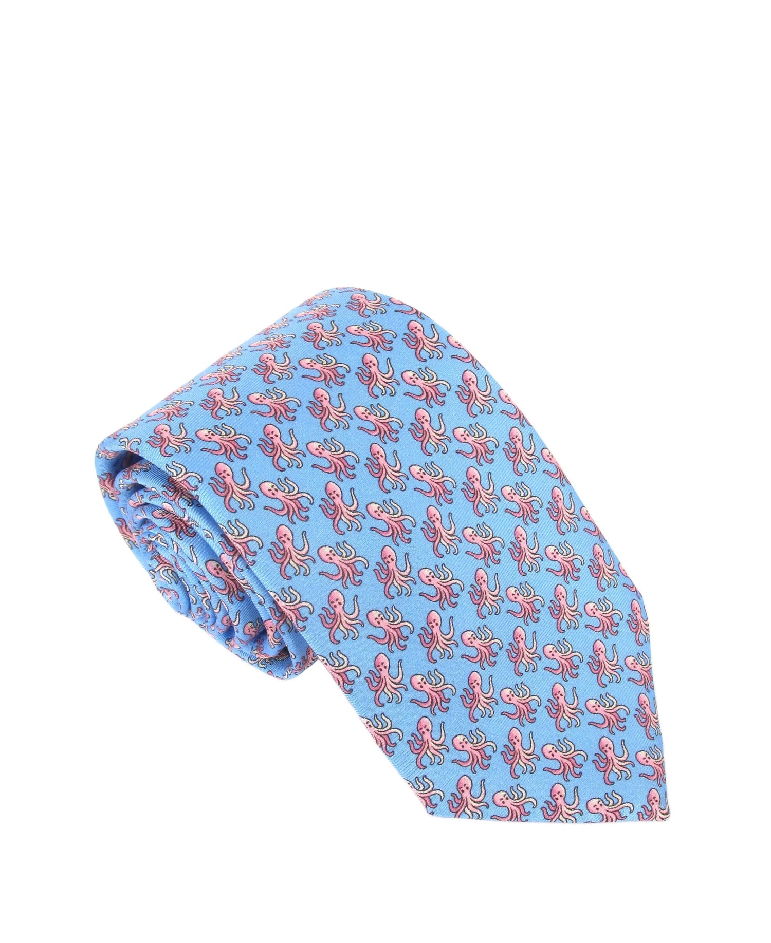 Italian Printed Silk Tie - Pink Octopus Sky