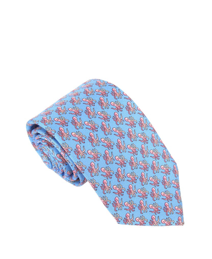 Italian Printed Silk Tie - Pink Octopus Sky