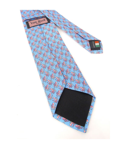 Italian Printed Silk Tie - Pink Octopus Sky