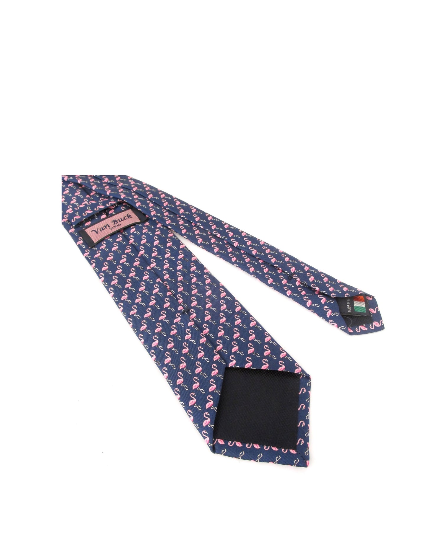Italian Printed Silk Tie - Pink Flamingo Navy