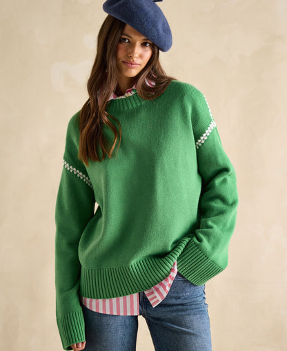 Alexandra Blanket Stitch Jumper - Green