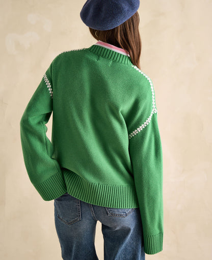 Alexandra Blanket Stitch Jumper - Green