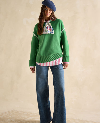 Alexandra Blanket Stitch Jumper - Green