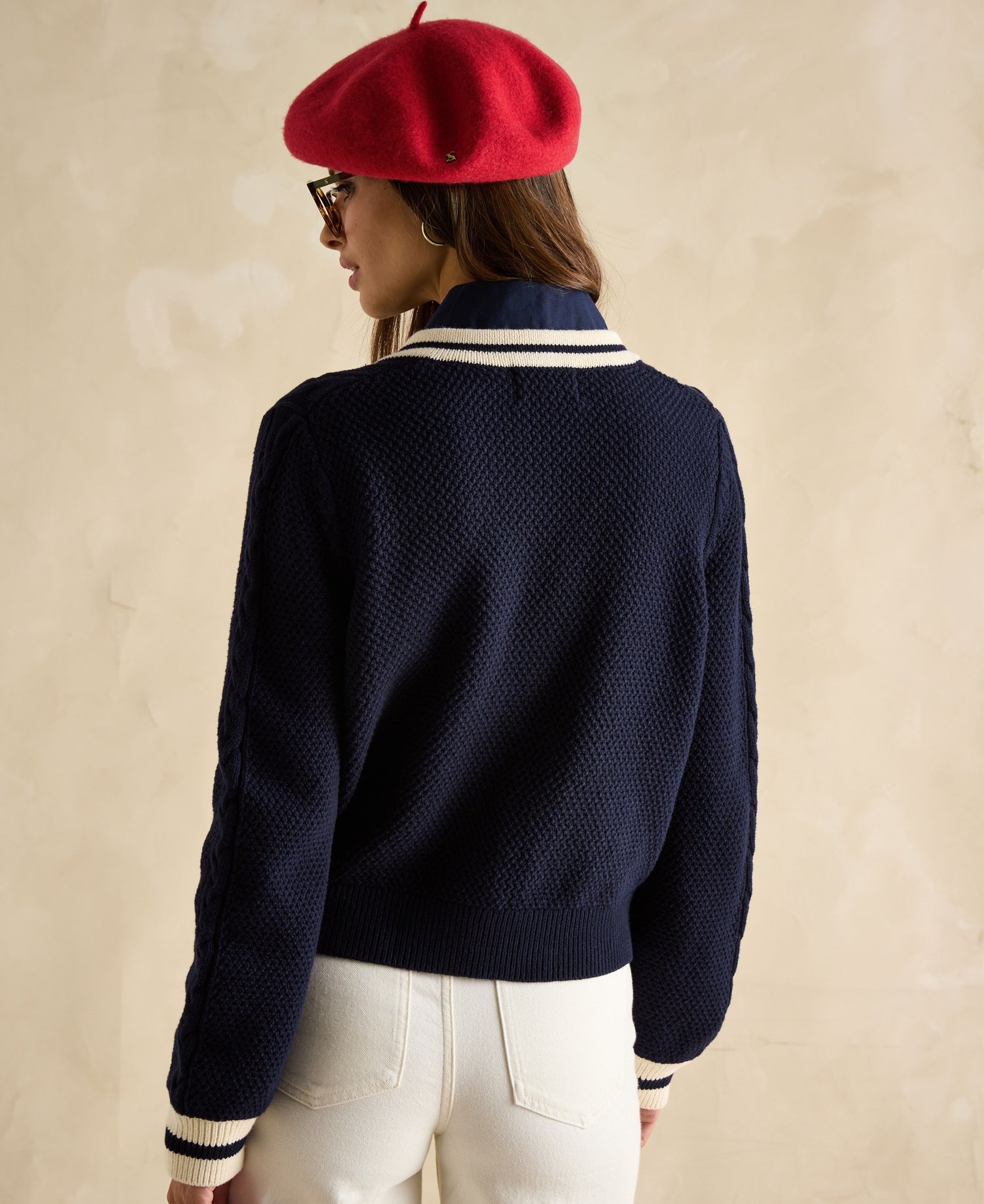 Centre Court Cable Knit Cardigan - Navy