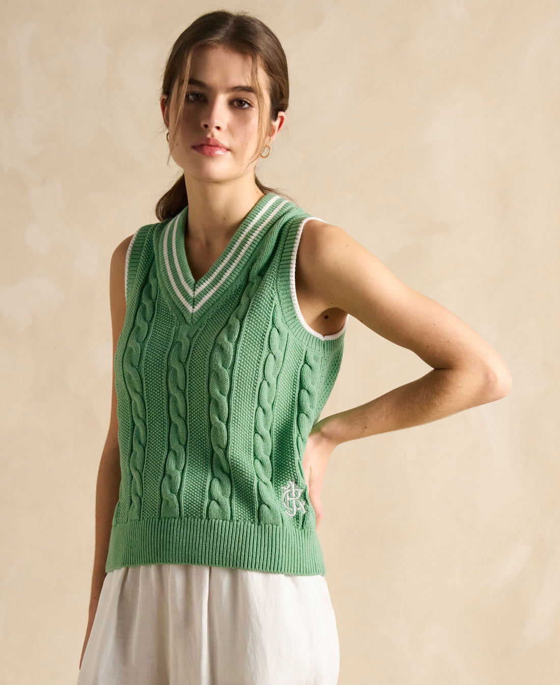 Deuce Cable Knit Vest - Green