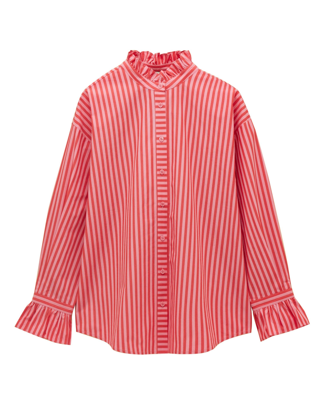 Mae Frill Neck Shirt - Pink Stripe
