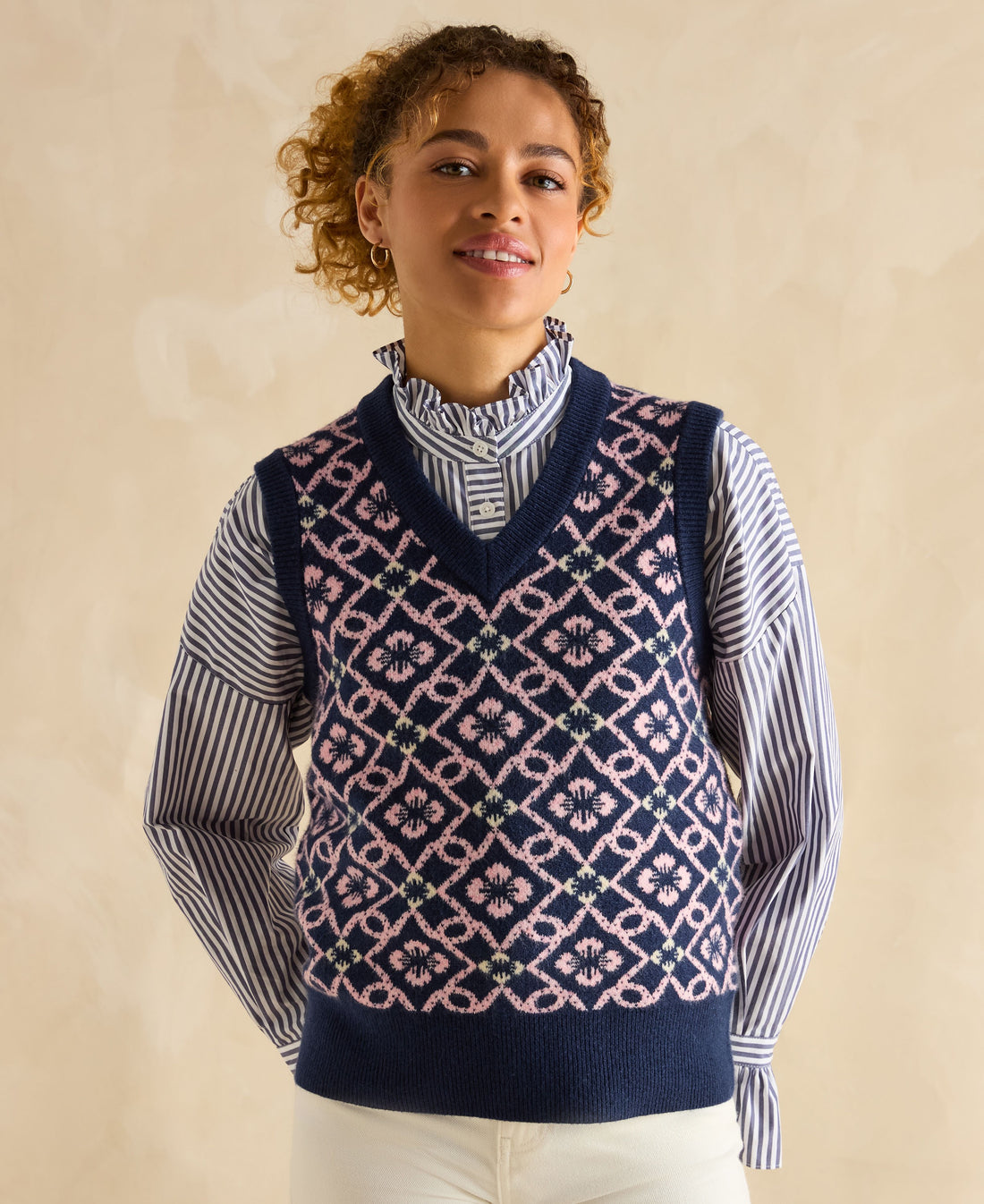 Meredith V-Neck Knitted Vest - Navy