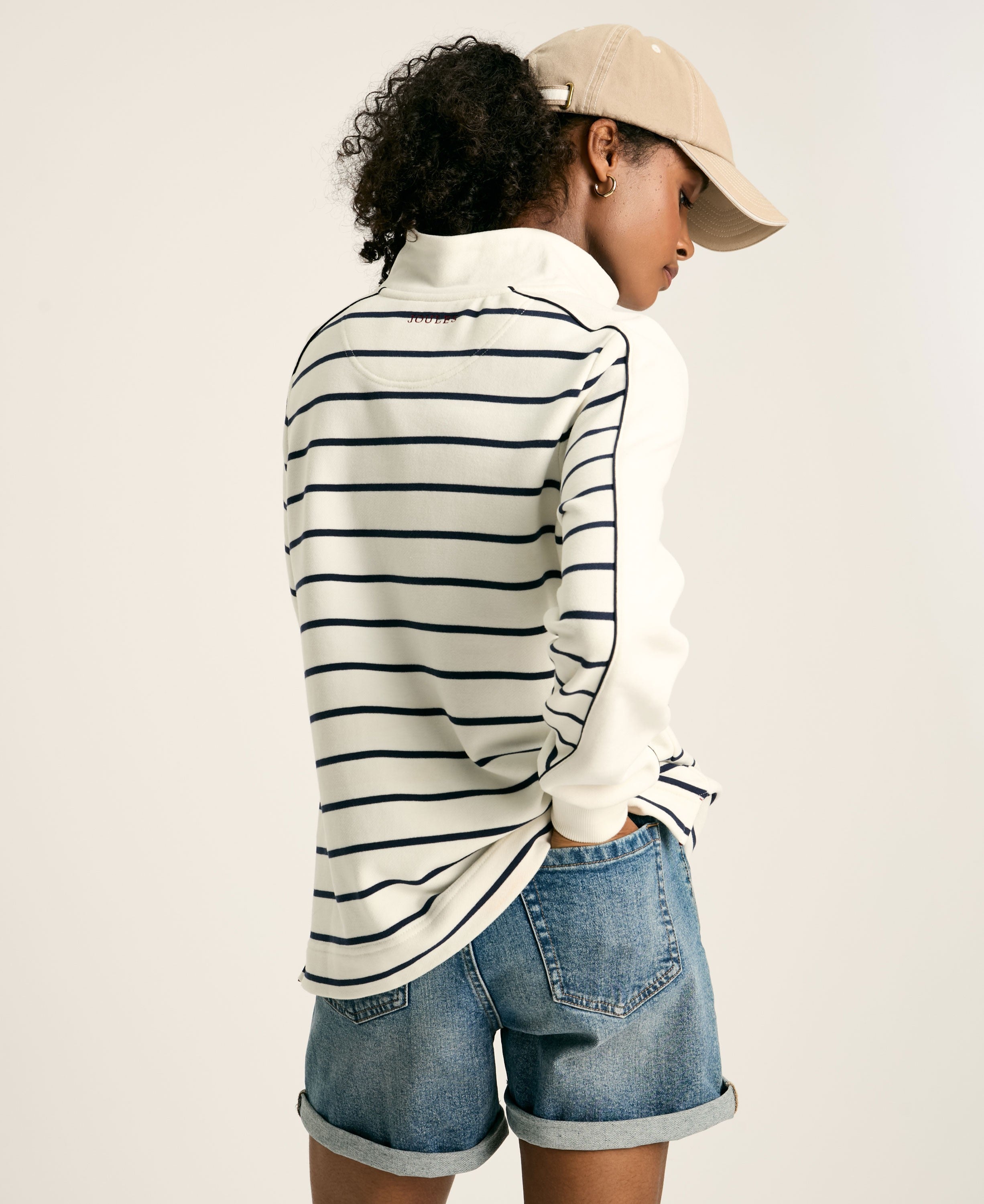 Southwold Button Down Striped Sweatshirt - Creme