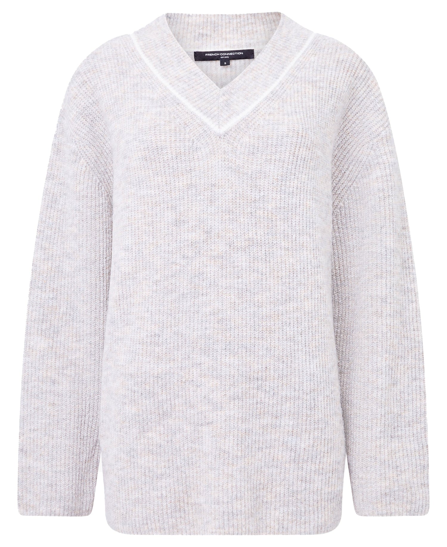 Kezia Vertical V Neck Jumper - Stone Grey/W.White