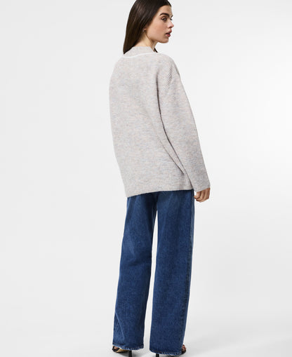 Kezia Vertical V Neck Jumper - Stone Grey/W.White