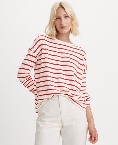 Margot Long Sleeve Tee - Saint Stripe Scarlet Red