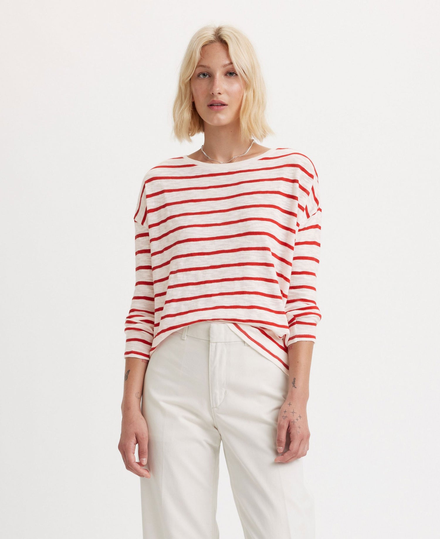 Margot Long Sleeve Tee - Saint Stripe Scarlet Red