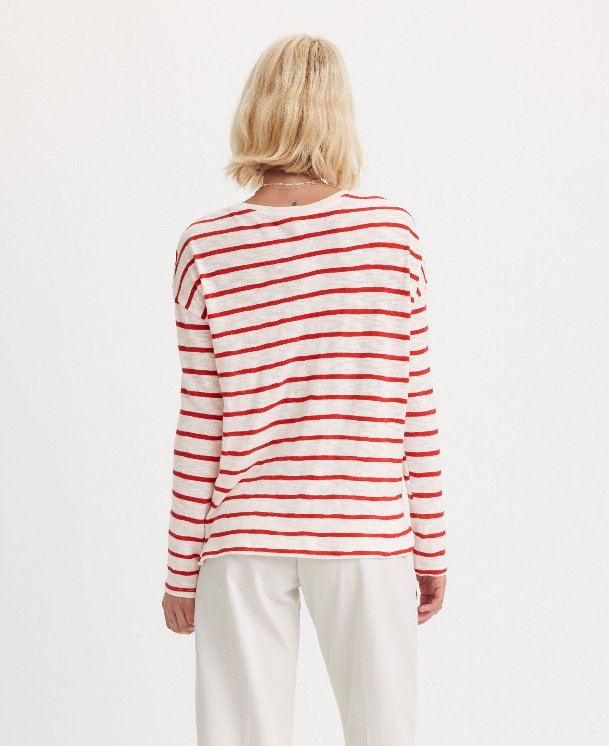 Margot Long Sleeve Tee - Saint Stripe Scarlet Red