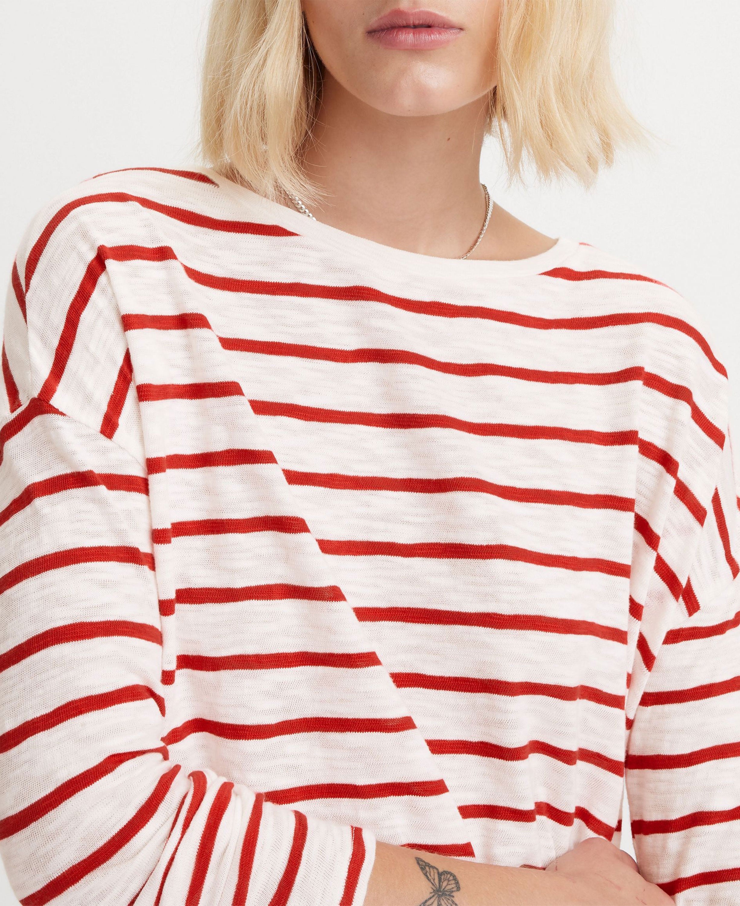 Margot Long Sleeve Tee - Saint Stripe Scarlet Red