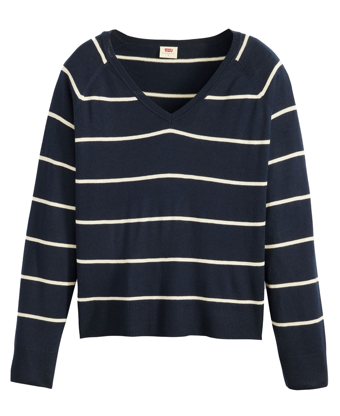 Petal V-Neck Sweater - Stephanie Stripe Navy Blazer Blue