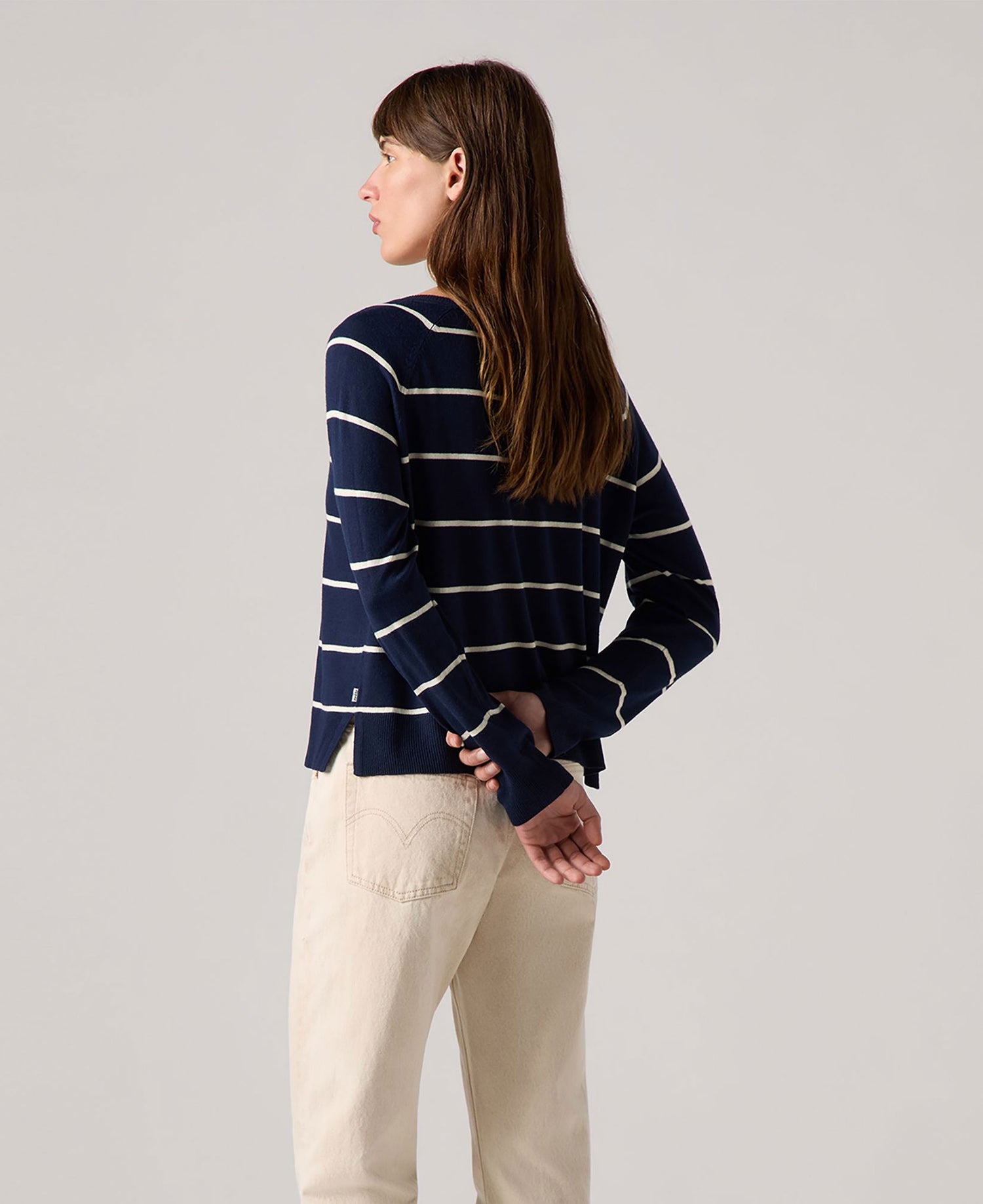 Petal V-Neck Sweater - Stephanie Stripe Navy Blazer Blue