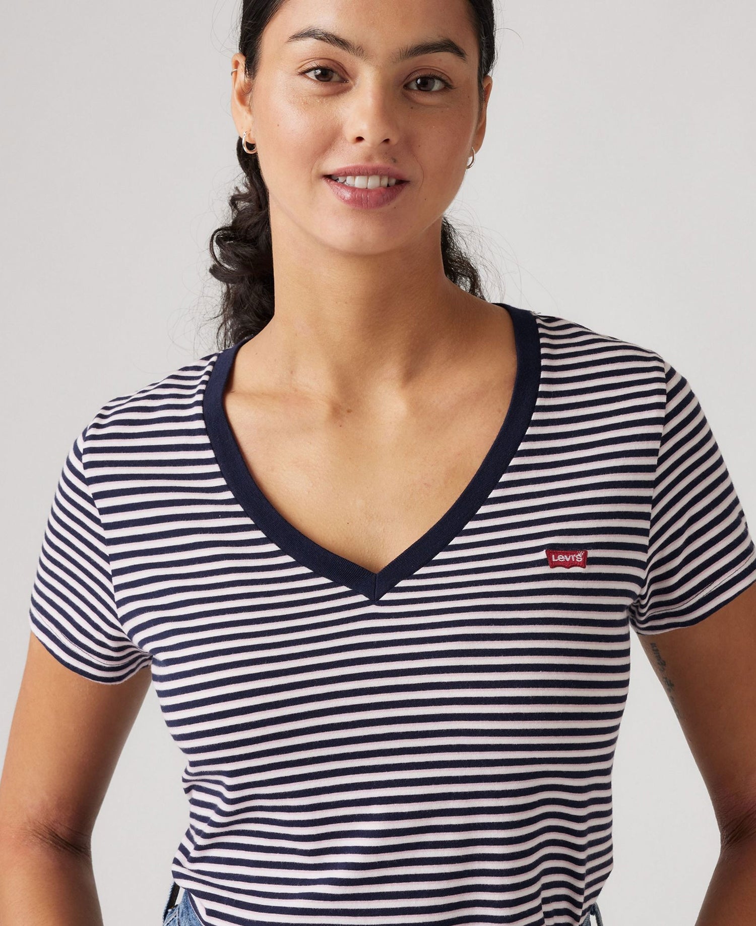 Perfect V-Neck Tee - Indigo Stripe Navy Blazer Multi-Col