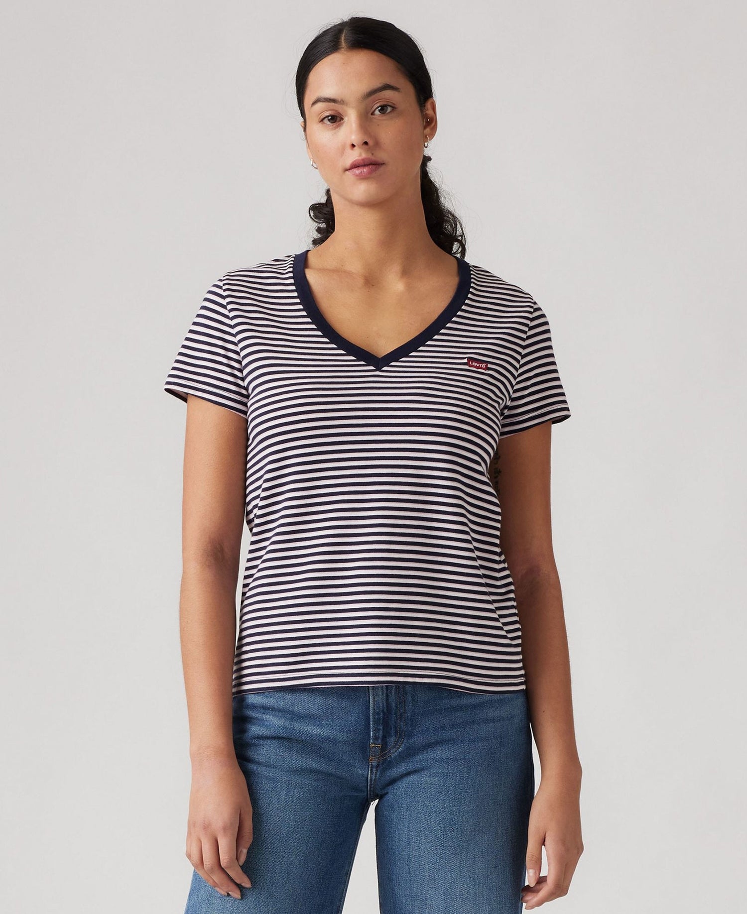 Perfect V-Neck Tee - Indigo Stripe Navy Blazer Multi-Col