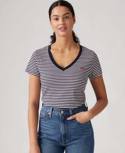 Perfect V-Neck Tee - Indigo Stripe Navy Blazer Multi-Col