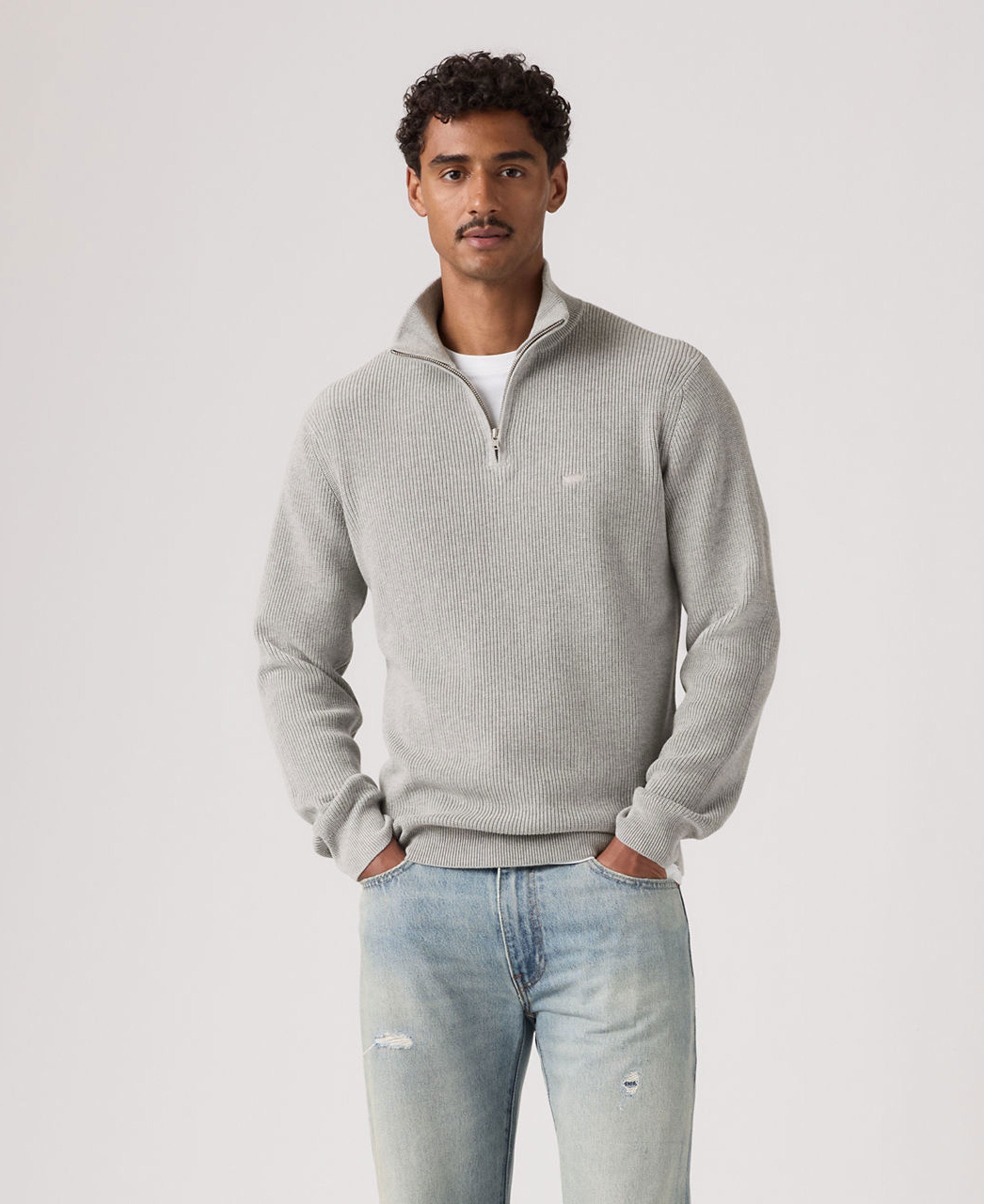 Hallmark Quarter Zip Sweater - Mid Tone Grey Heather