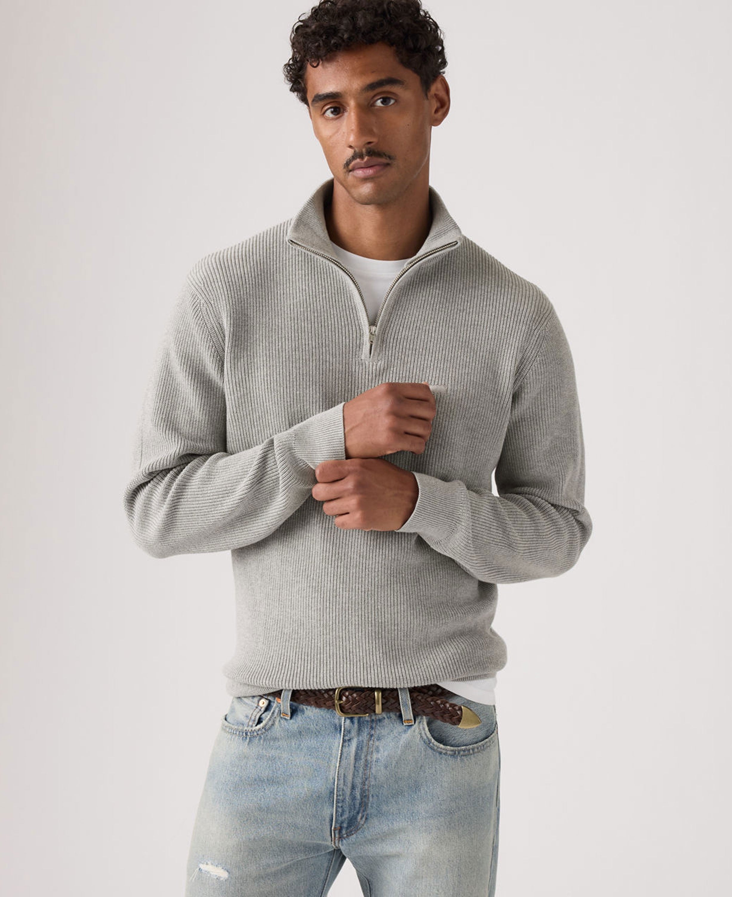 Hallmark Quarter Zip Sweater - Mid Tone Grey Heather