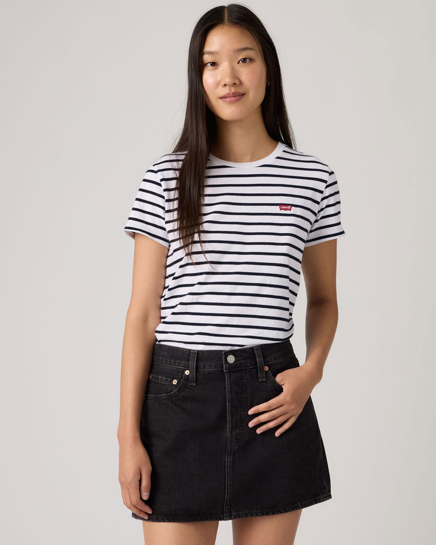 Perfect Tee Emily Stripe - Bright White Navy