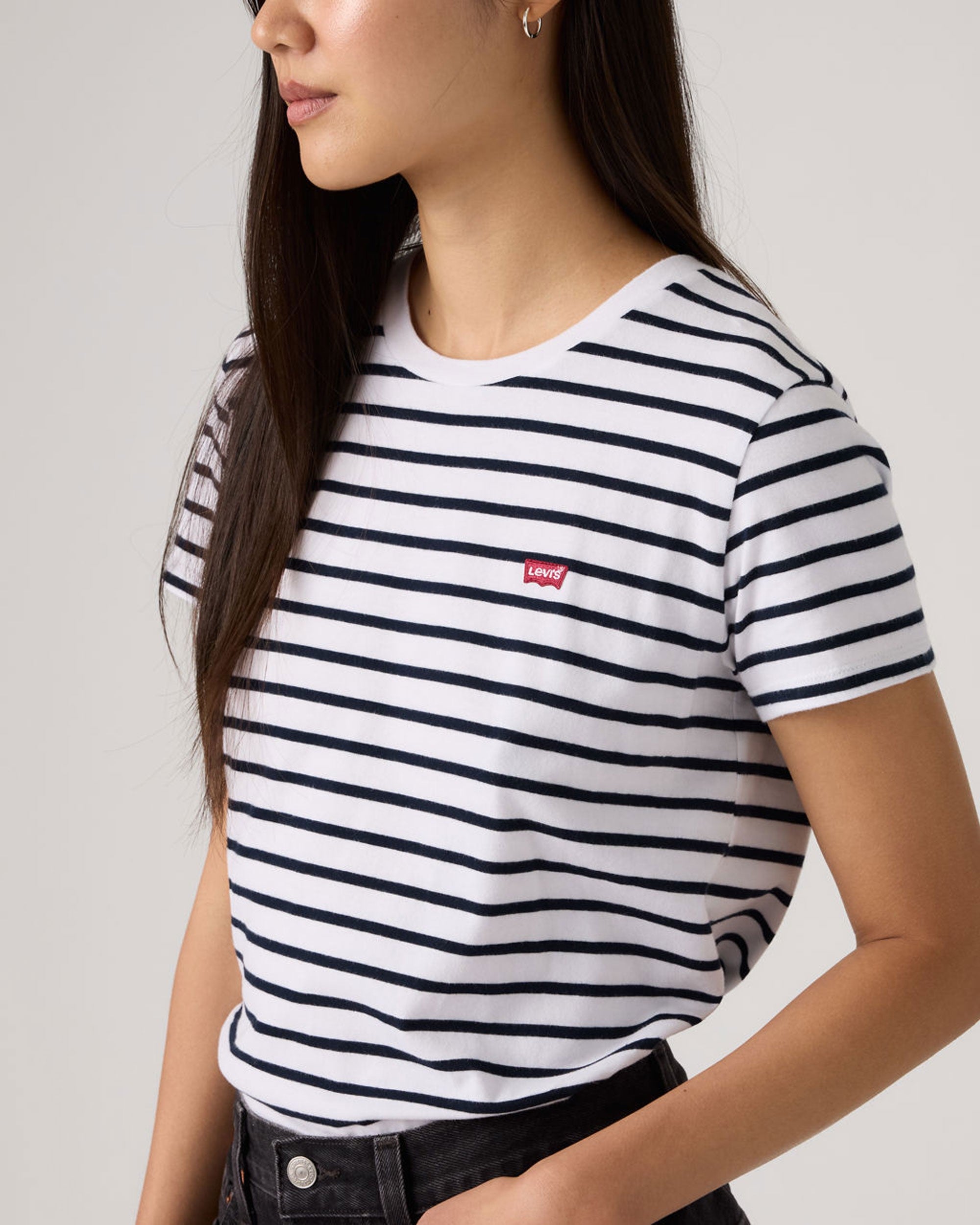 Perfect Tee Emily Stripe - Bright White Navy
