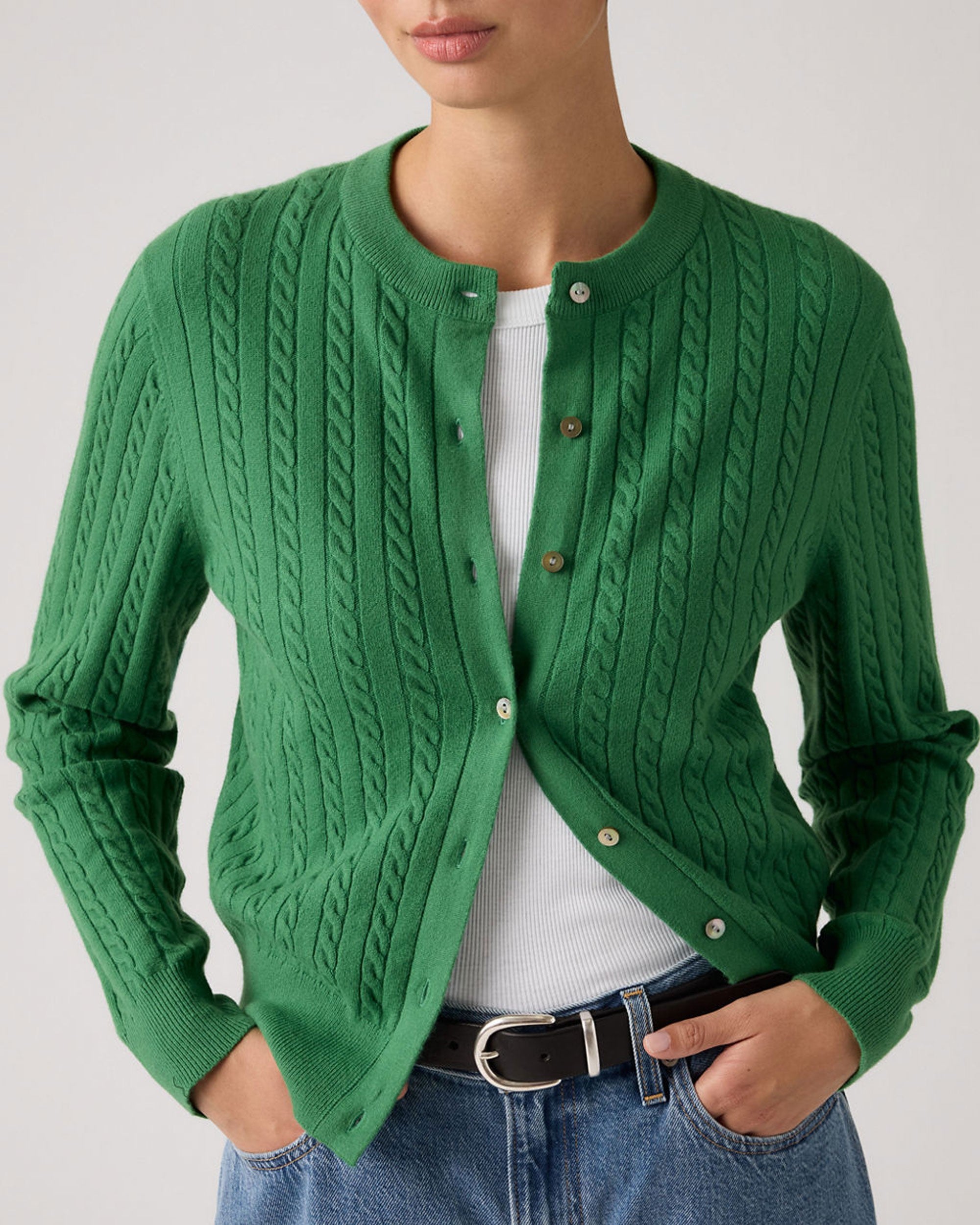 Super Soft Crewneck Cardi - Pine Green