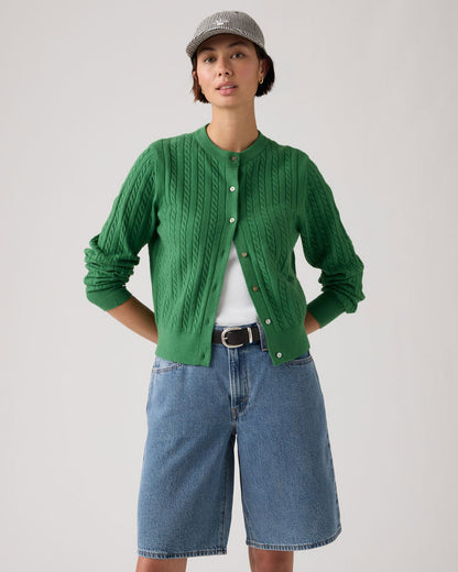 Super Soft Crewneck Cardi - Pine Green