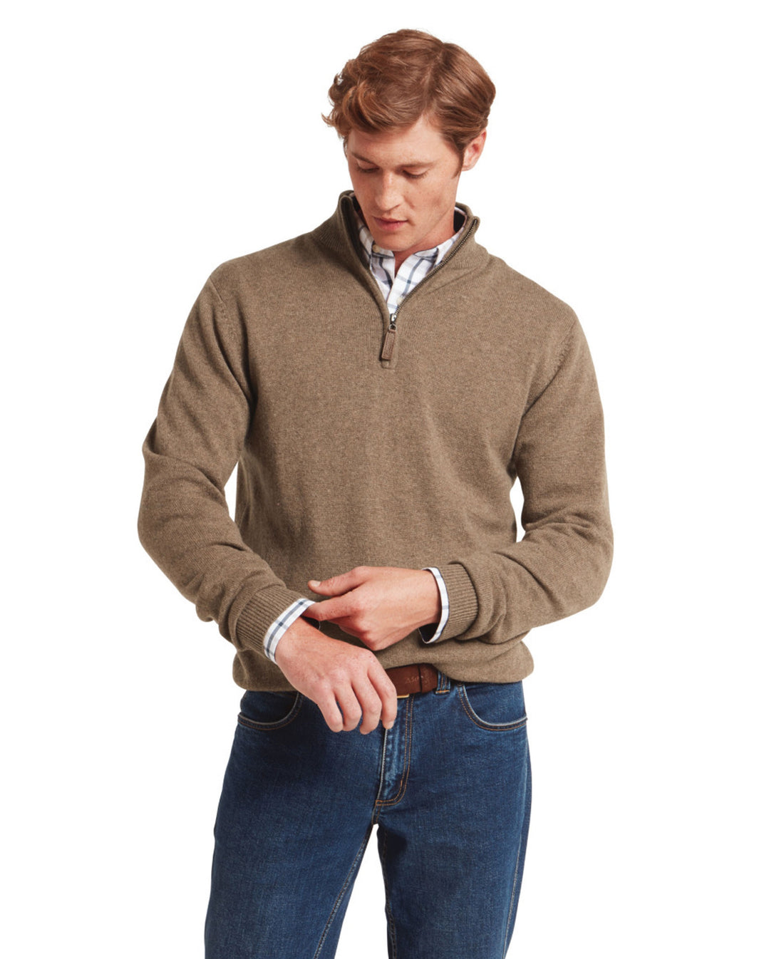Lewis Lambswool 1/4 Zip Jumper - Mushroom