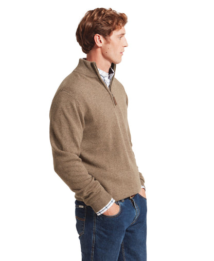 Lewis Lambswool 1/4 Zip Jumper - Mushroom