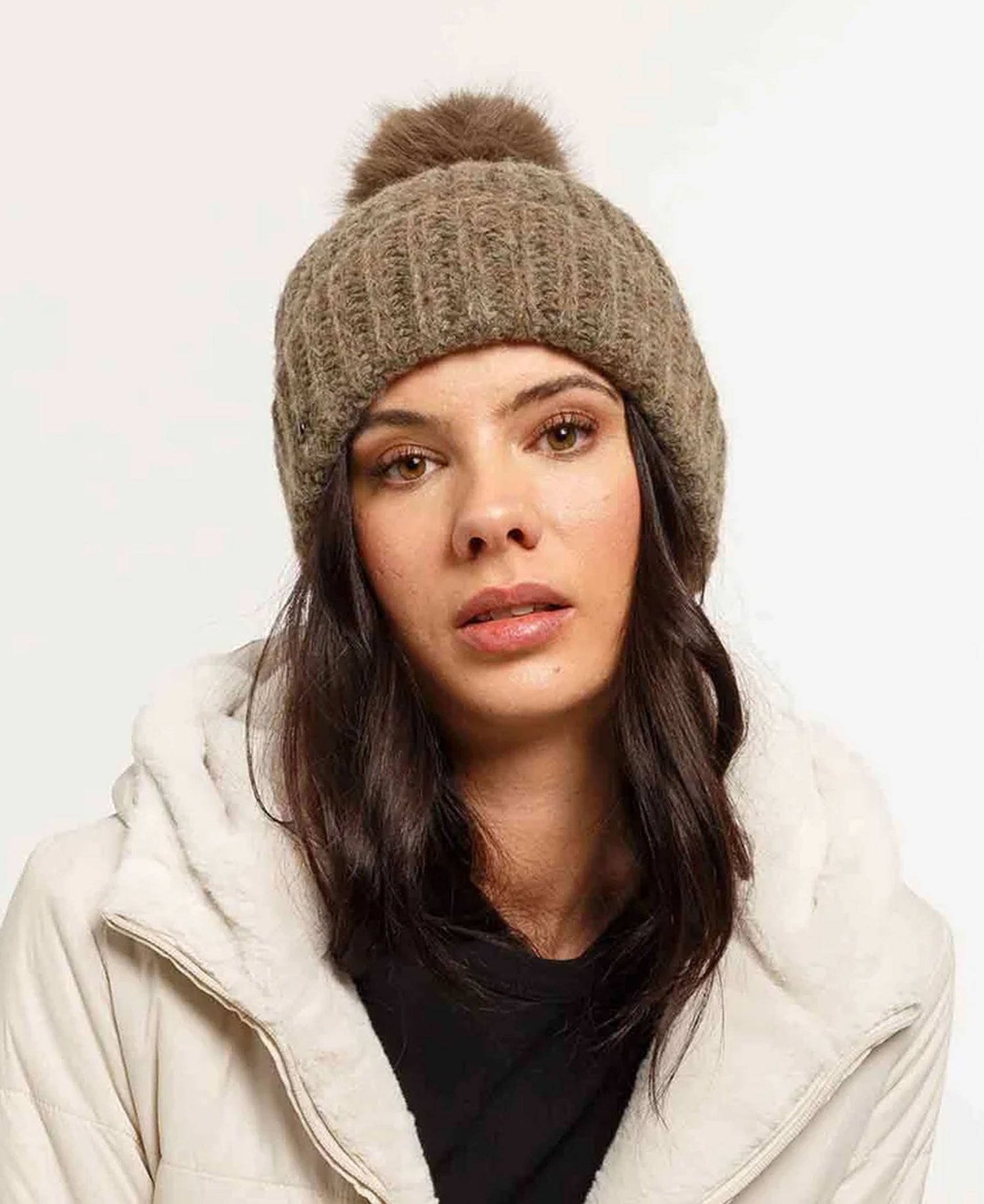 Pom Knitted Hat - Khaki