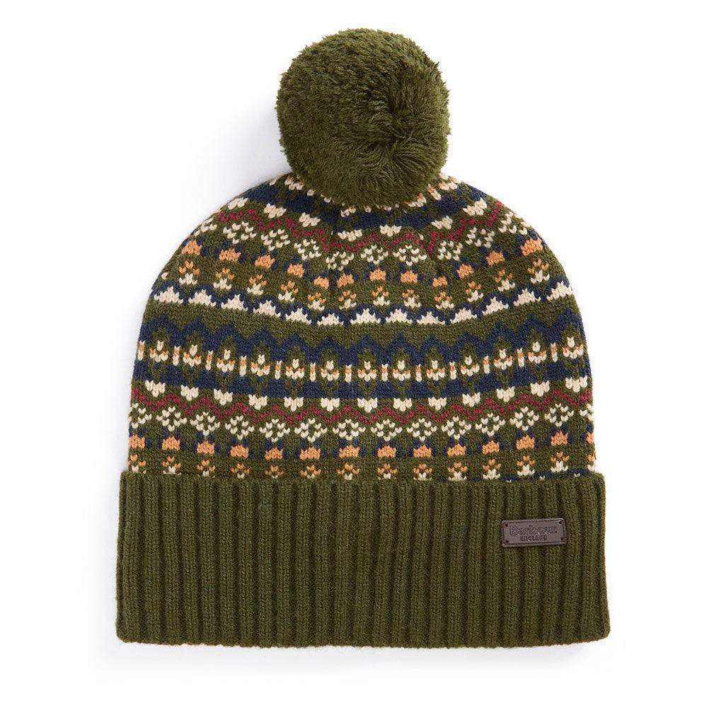 Marlow Fair Isle Pom Beanie Hat - Olive