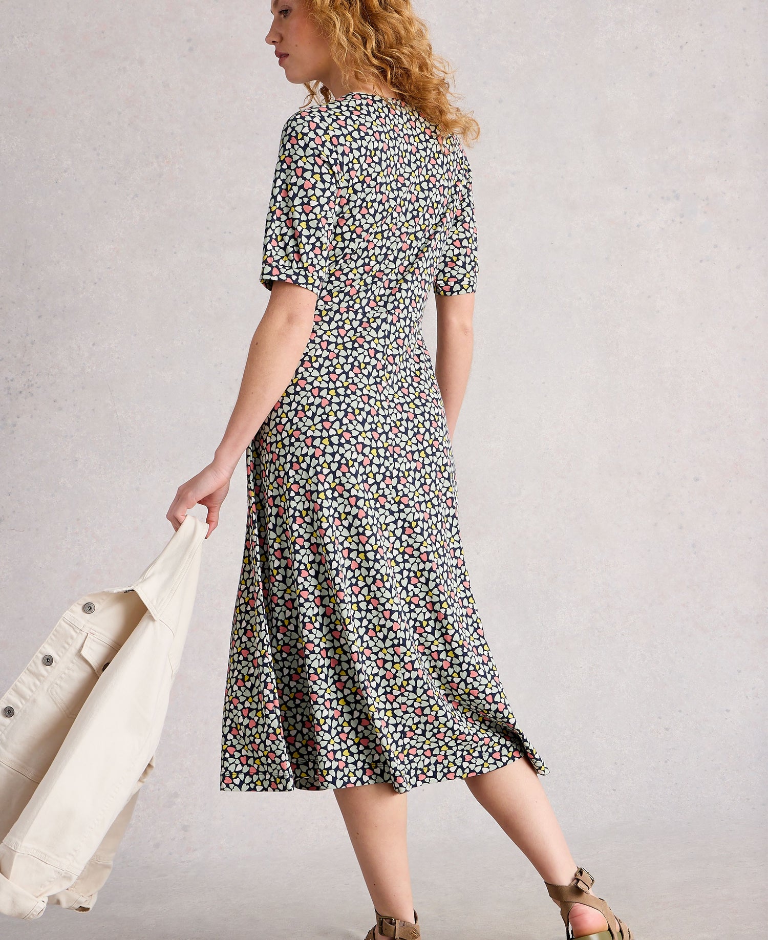 Megan Short Sleeve Jersey Midi Dress - Navy Multi