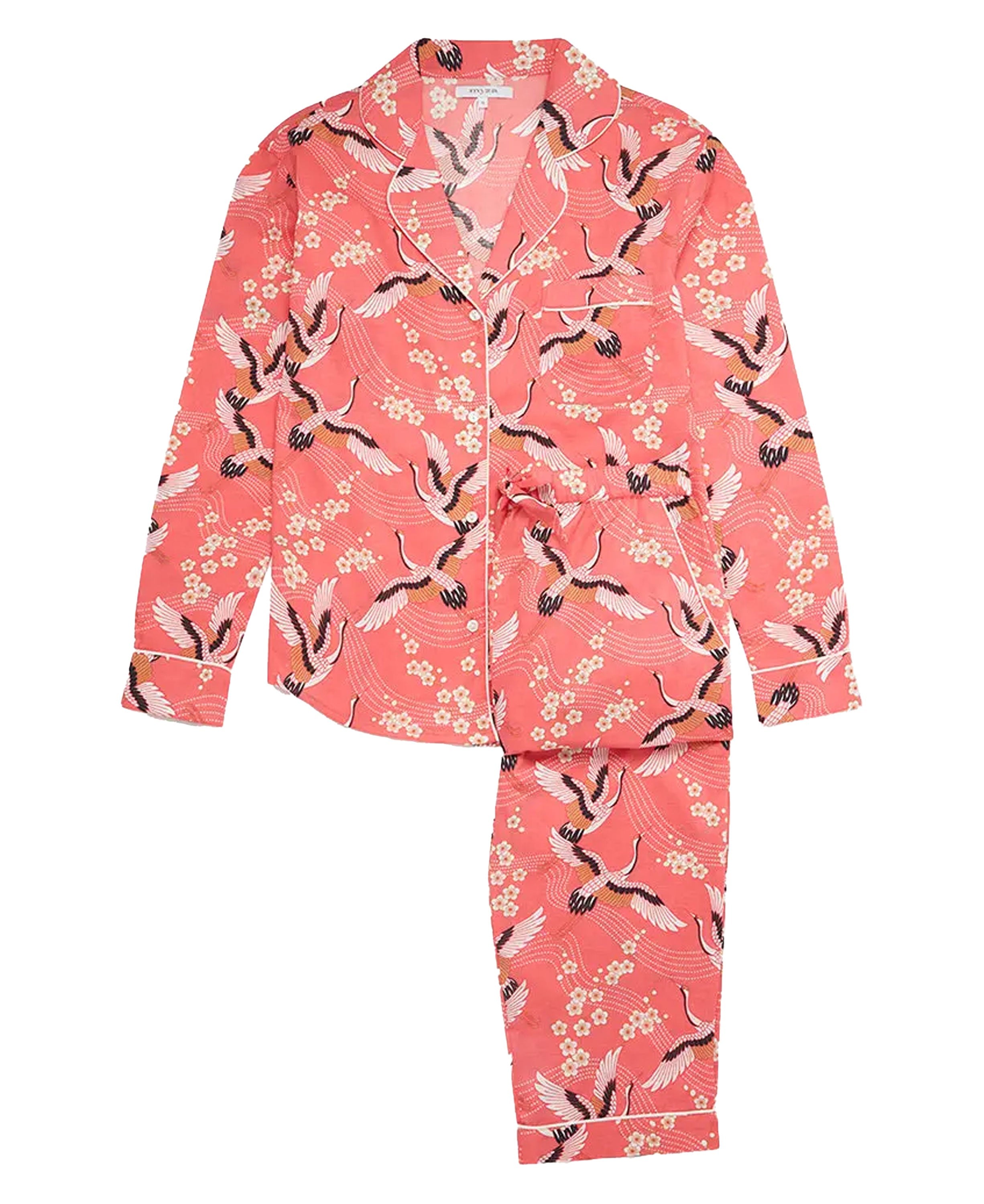 Pyjama Trouser Set - Japanese Crane on Coral