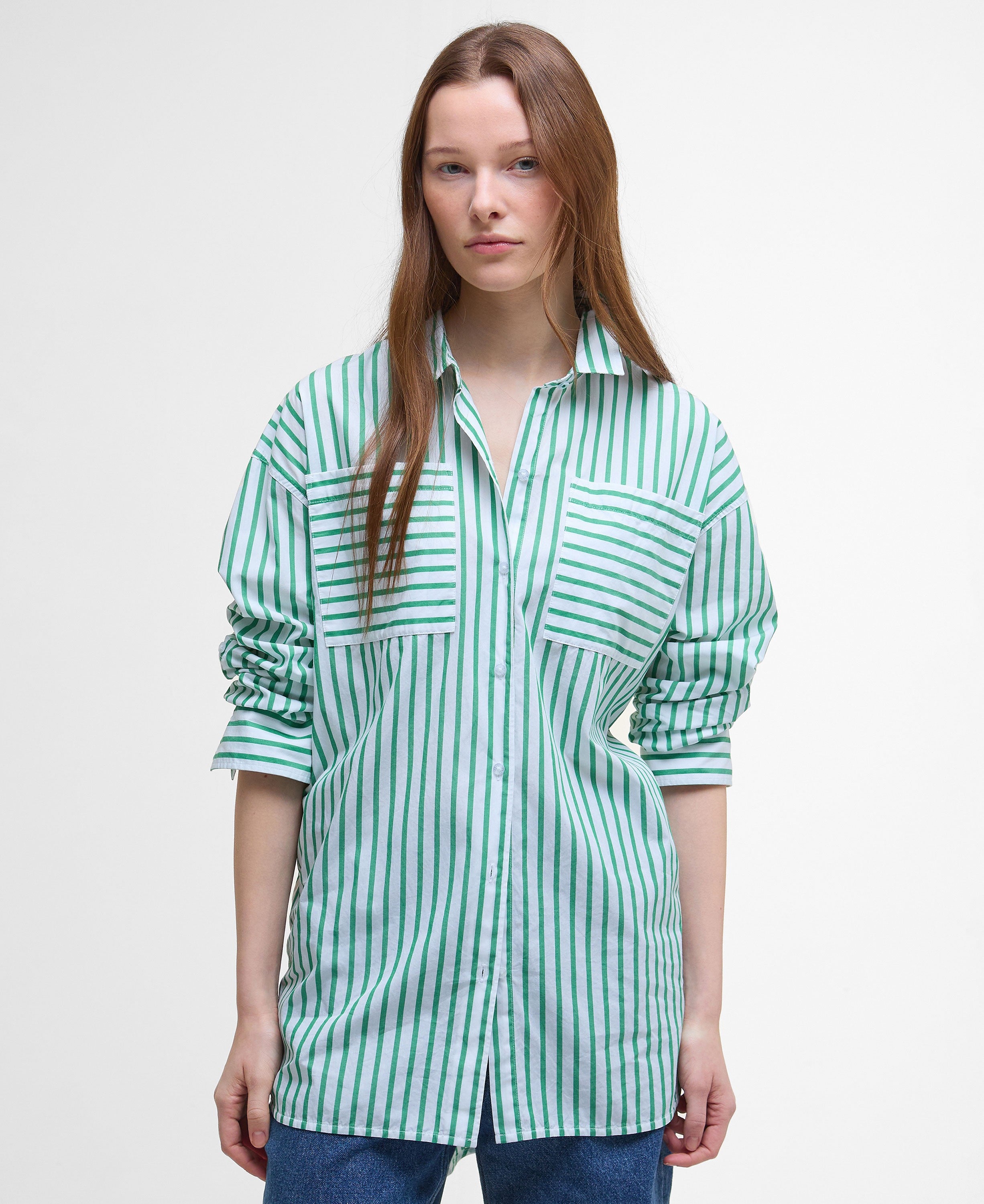 Nicola Shirt - White/Kelly Green