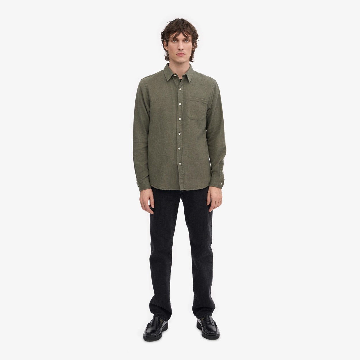 Organic Flannel Shirt - Dusty Olive