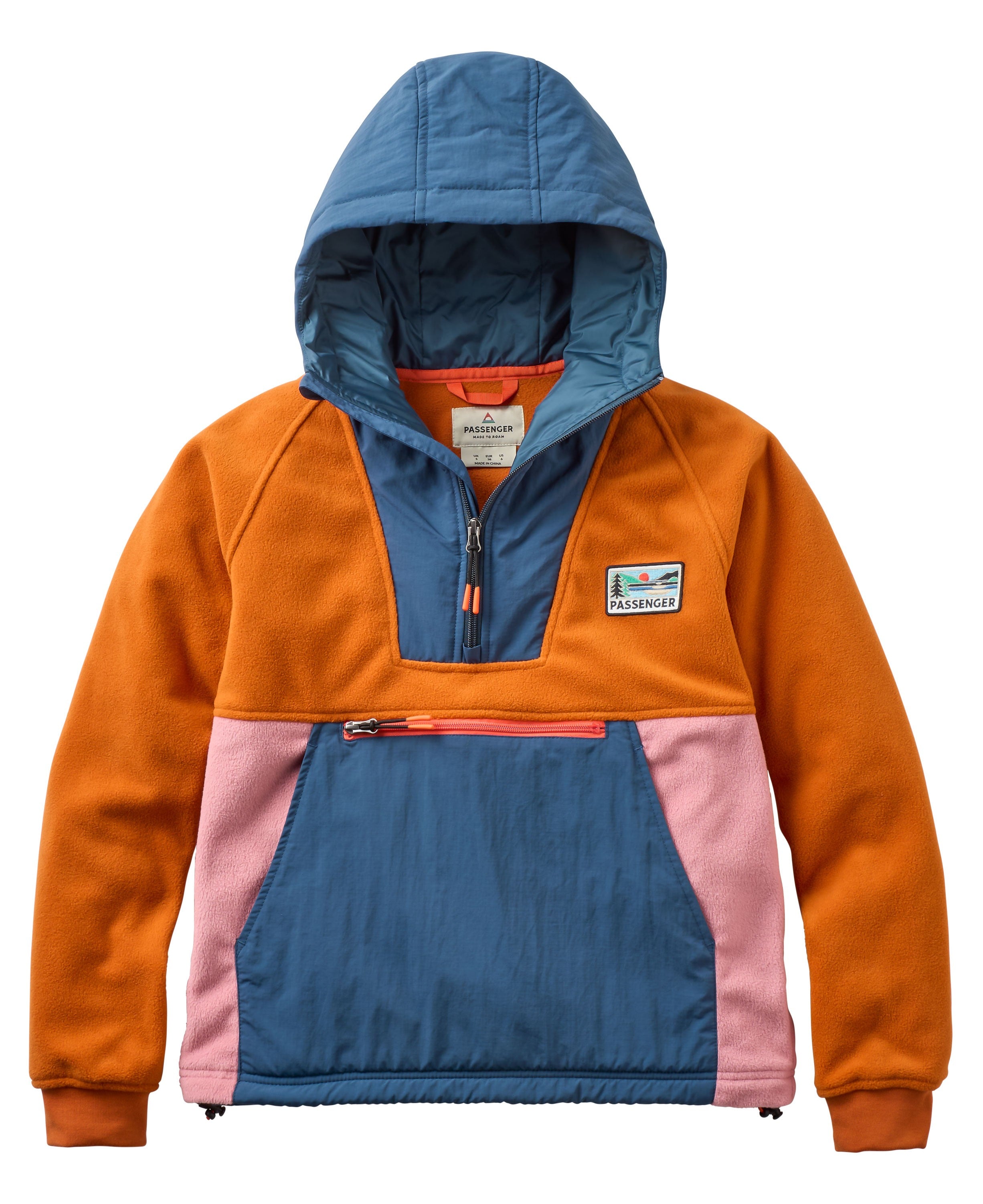 Alexander Recycled Hooded Polar Fleece - Rich Navy/Sunset Orange