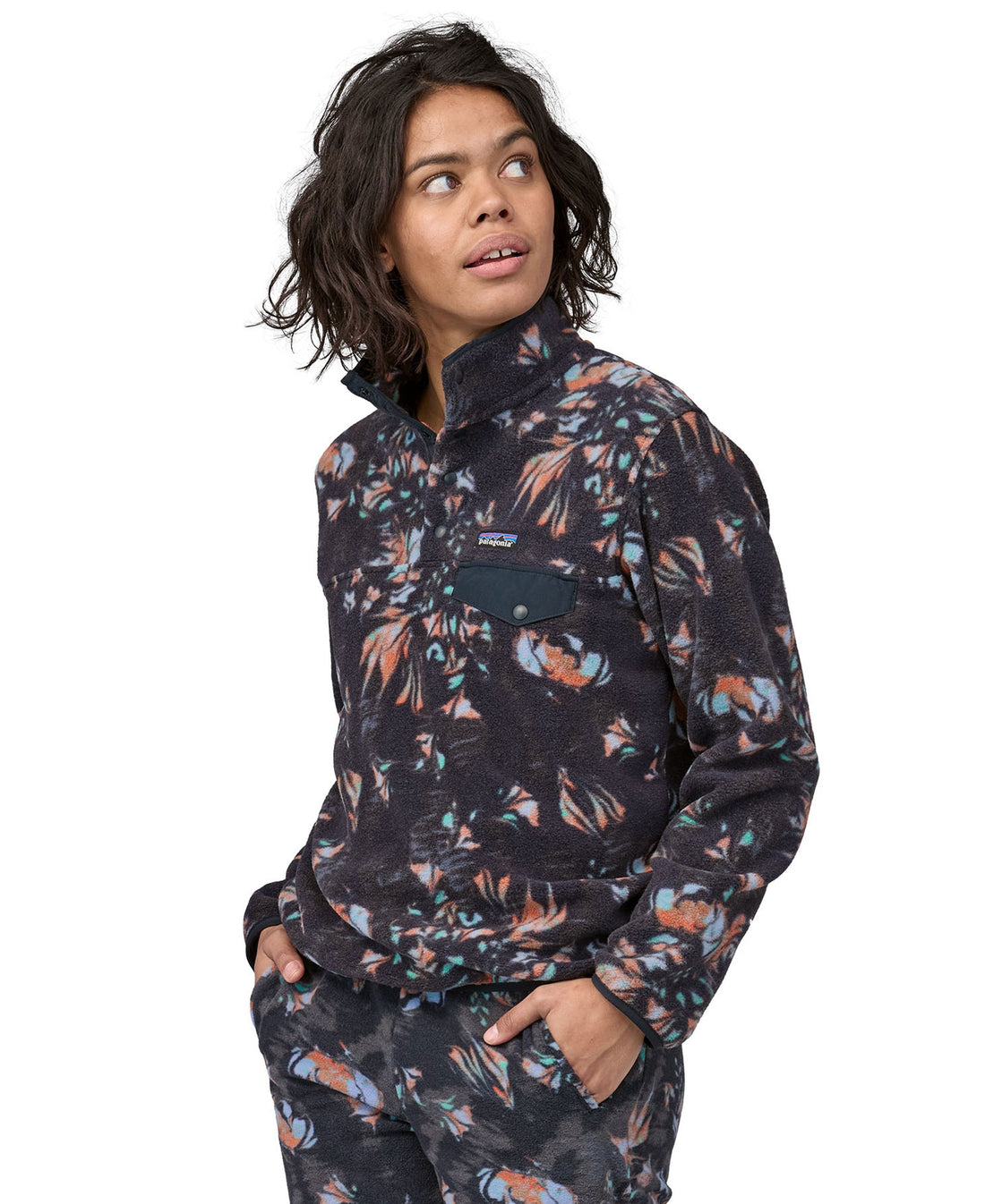 Lightweight Synchilla Snap-T Fleece Pullover - Swirl Floral: Pitch Blue