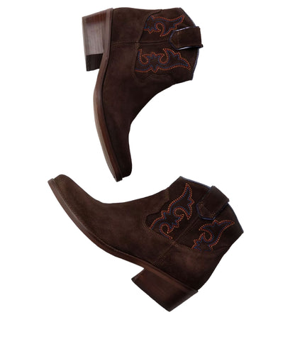 Cassidy Suede Embroidered Boot - Bitter Chocolate