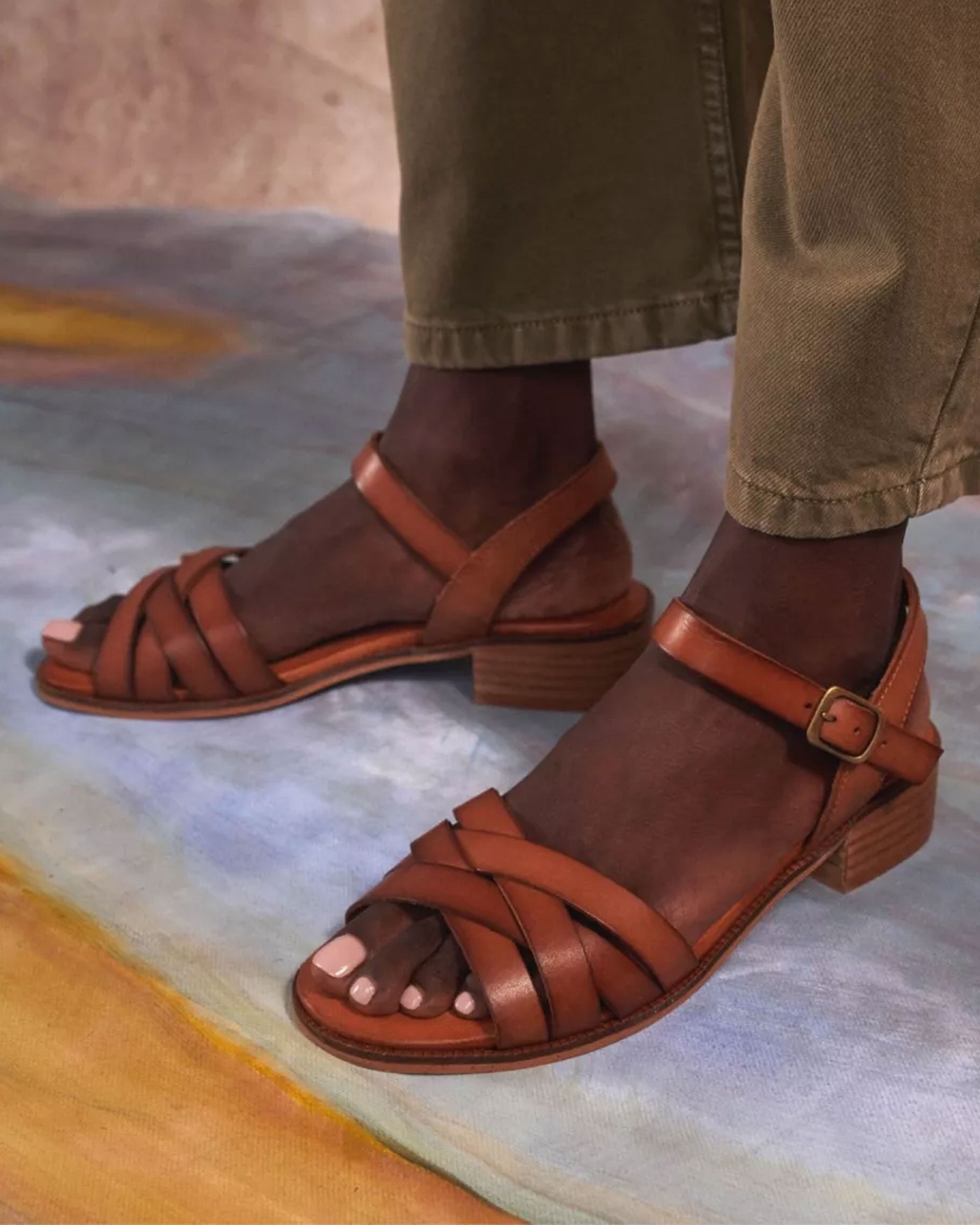 Heeled Shepherdess Leather Sandal - Tan