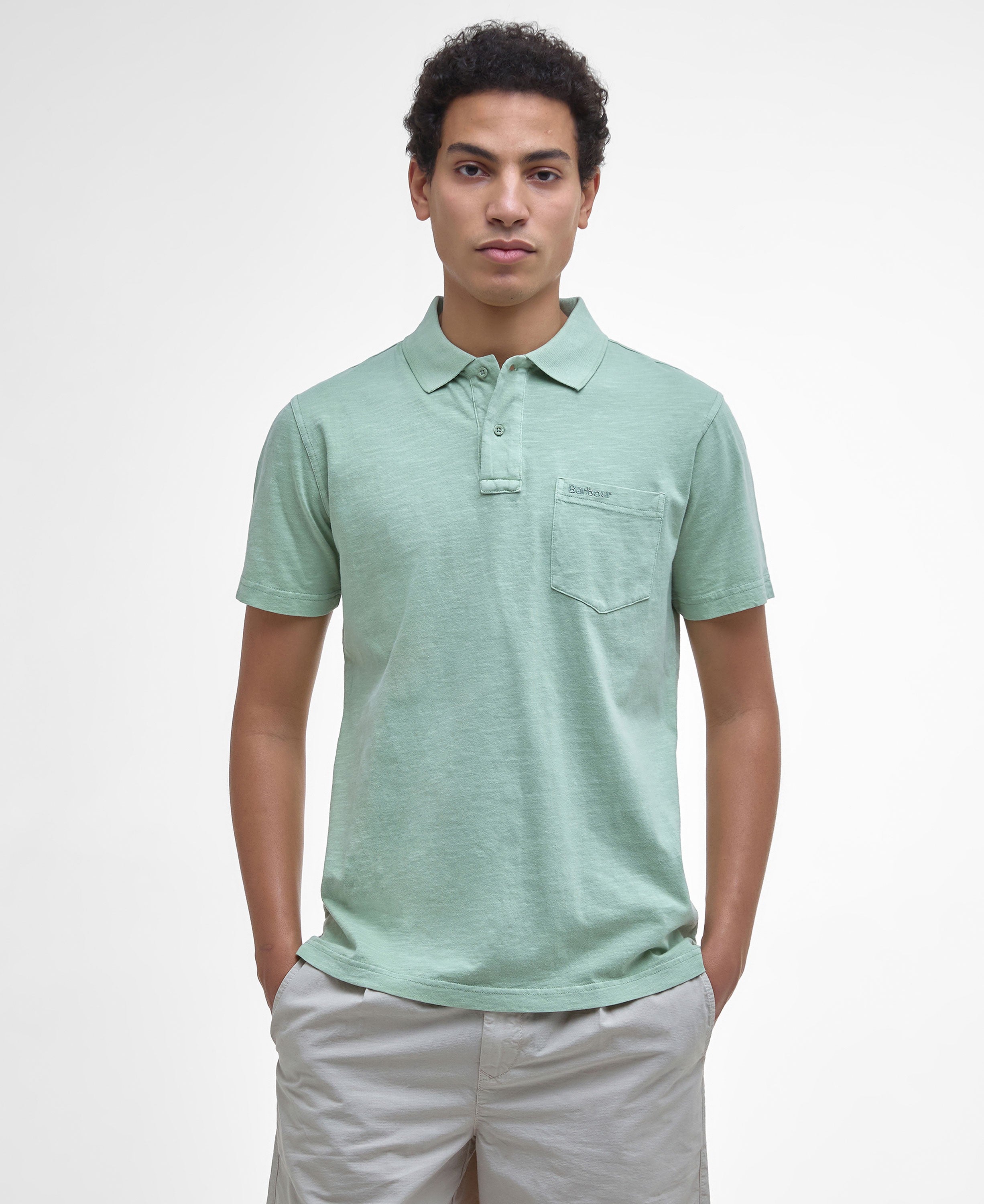Pigment Dye Slub Polo Shirt - Seagrass